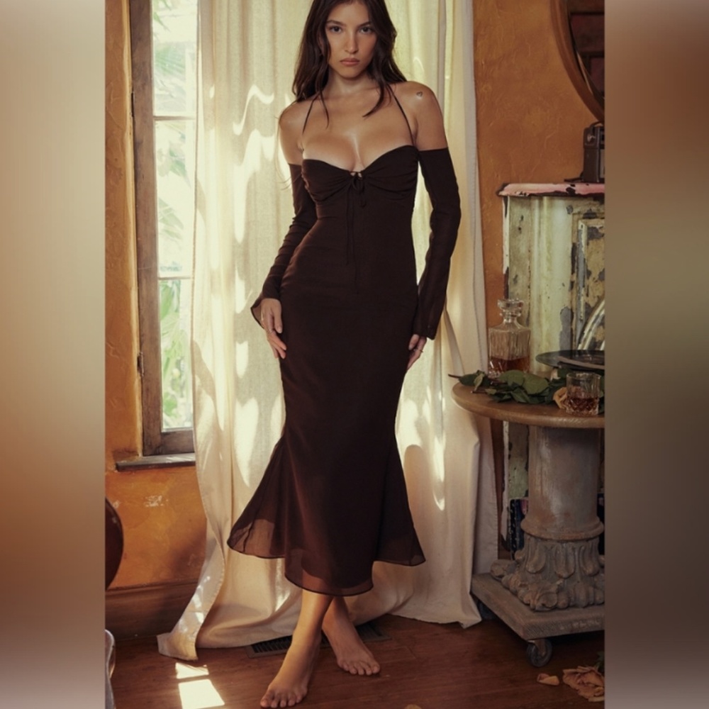 House of CB Naomi Espresso Halter Midi Dress